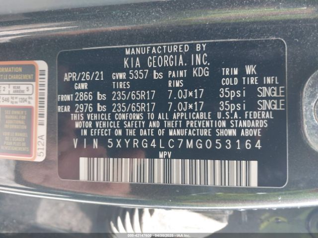 5XYRG4LC7MG053164 KIA SORENTO LX