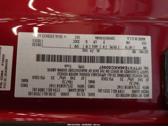 2019 FORD F-150 1FTFX1E46KKC60997 Photo 8
