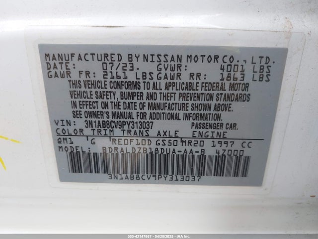 3N1AB8CV9PY313037 Nissan Sentra Sv Xtronic Cvt