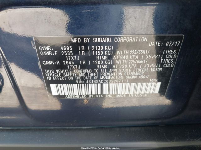 2018 SUBARU OUTBACK 4S4BSADC0J3207111 Photo 8