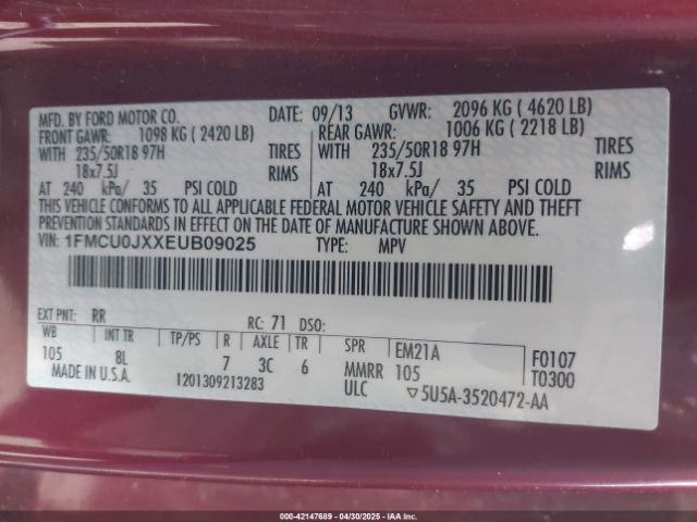 1FMCU0JXXEUB09025 Ford Escape Titanium