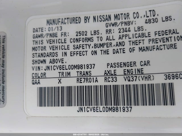 Продажа на аукционе авто 2013 Infiniti G37x, vin: JN1CV6EL0DM981937, номер лота: 42147701