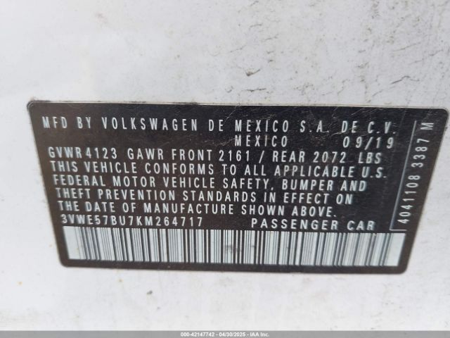 3VWE57BU7KM264717 Volkswagen Jetta 1.4t Sel