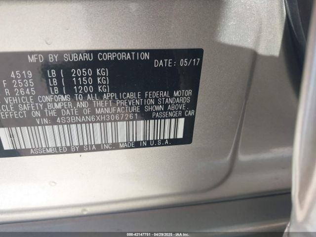 4S3BNAN6XH3067261 Subaru Legacy 2.5i Limited