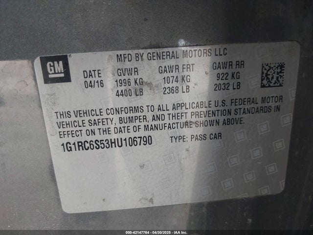 1G1RC6S53HU106790 Chevrolet VOLT LT