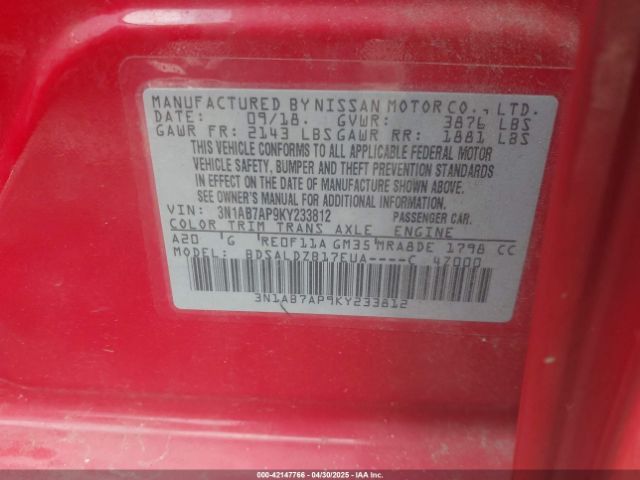 3N1AB7AP9KY233812 Nissan SENTRA SV