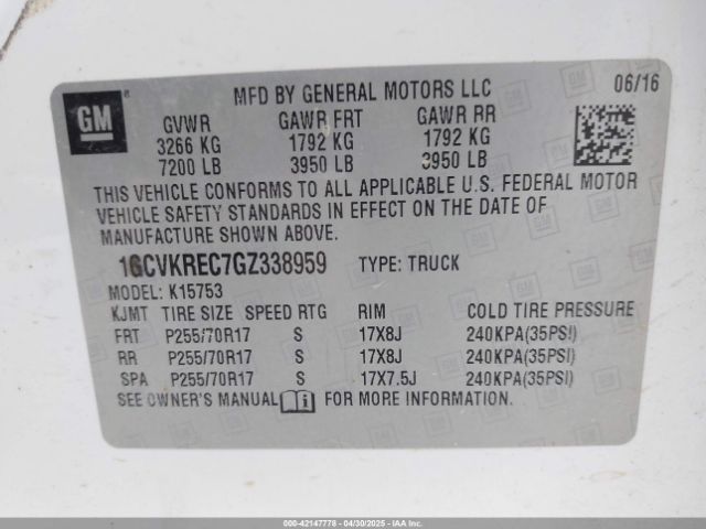 1GCVKREC7GZ338959 Chevrolet Silverado 1500 1lt