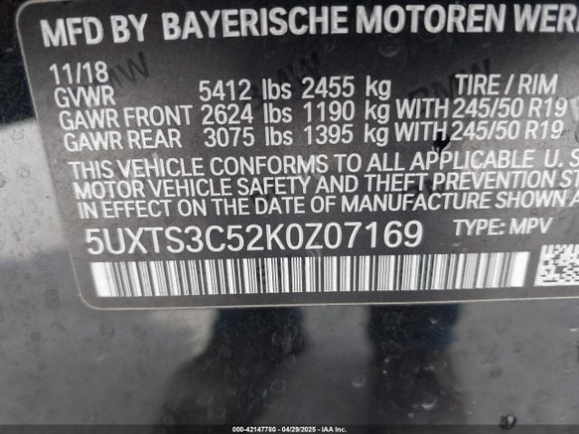 5UXTS3C52K0Z07169 BMW X3 M40i