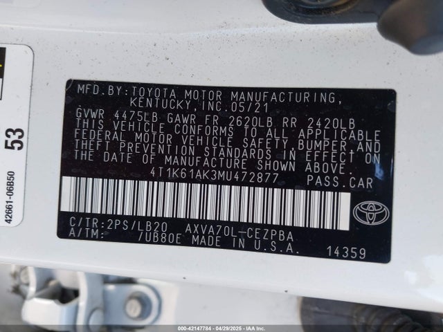 4T1K61AK3MU472877 Toyota CAMRY XSE