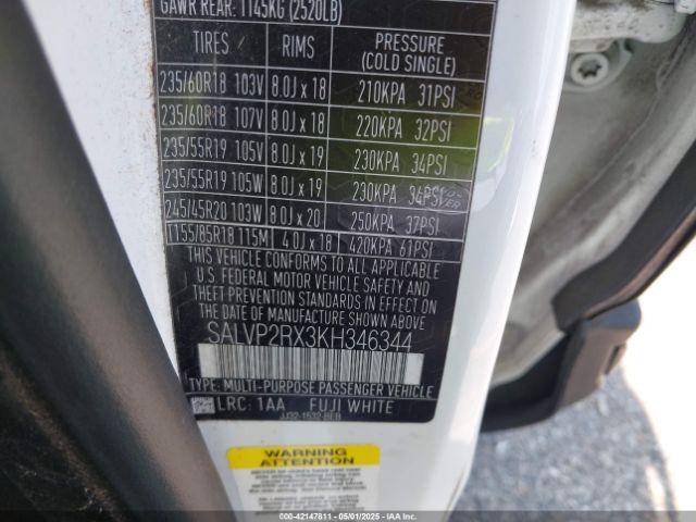 2019 LAND ROVER RANGE ROVER EVOQUE SALVP2RX3KH346344 Photo 8