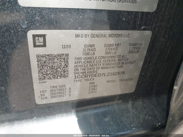 1GCRYDED7LZ162579 Chevrolet Silverado 1500 4wd  Standard Bed Lt