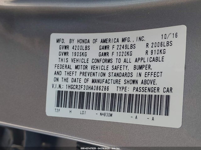1HGCR2F30HA086286 Honda ACCORD LX