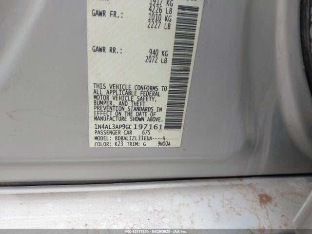 1N4AL3AP9GC197161 Nissan Altima 2.5 Sv