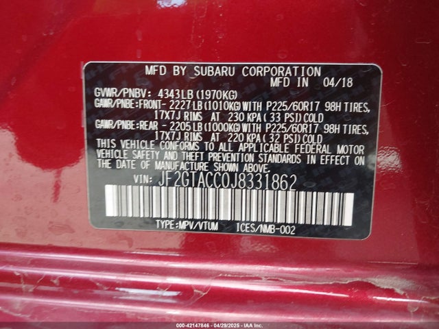 JF2GTACC0J8331862 Subaru Crosstrek 2.0i Premium