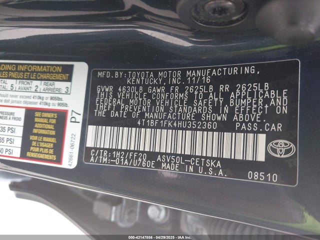 4T1BF1FK4HU352360 Toyota CAMRY SE
