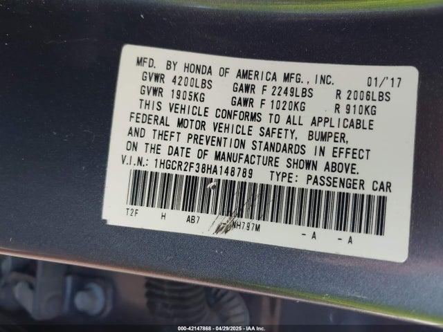 1HGCR2F38HA148789 Honda ACCORD LX