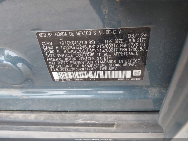 3CZRZ2H30RM777970 Honda Hr-v Awd Lx