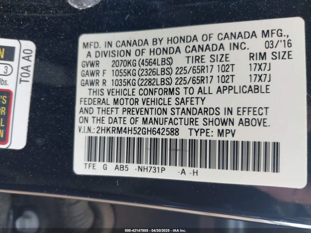2HKRM4H52GH642588 Honda CR-V EX