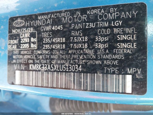 2020 HYUNDAI KONA KM8K33A5XLU513034 Photo 8