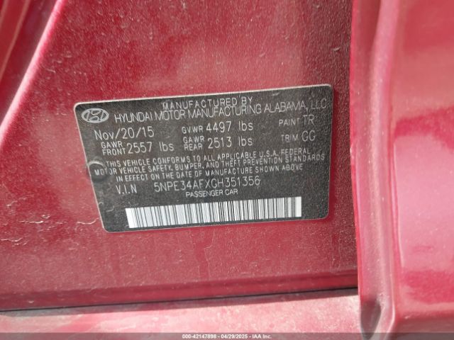 5NPE34AFXGH351356 Hyundai Sonata Sport