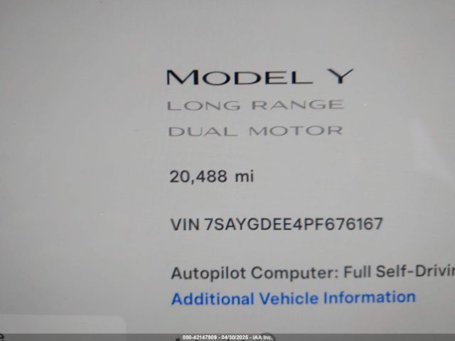 7SAYGDEE4PF676167 Tesla Model Y Awd/long Range Dual Motor All-wheel Drive