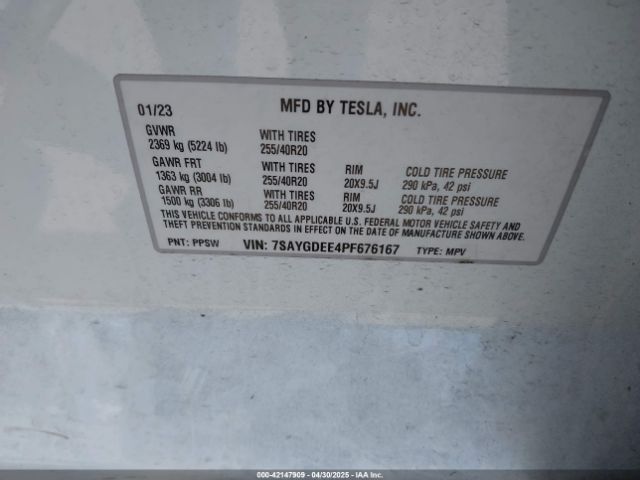 7SAYGDEE4PF676167 Tesla Model Y Awd/long Range Dual Motor All-wheel Drive