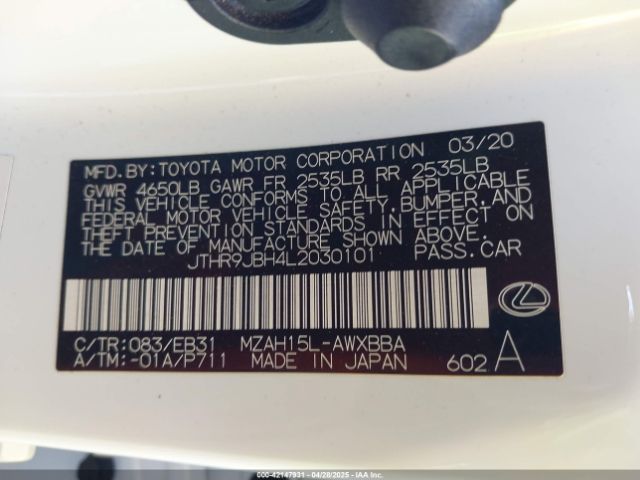 2020 LEXUS UX 250H JTHR9JBH4L2030101 Photo 8
