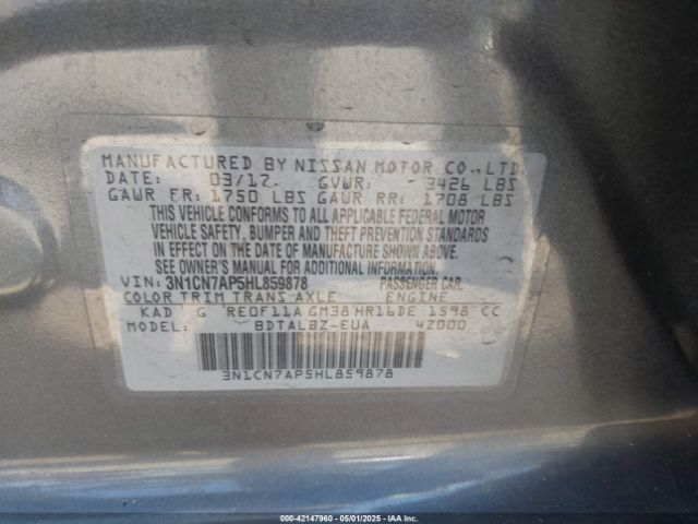 3N1CN7AP5HL859878 Nissan Versa 1.6 Sv