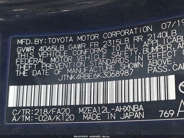 JTNK4RBE6K3068987 Toyota m20a-fks