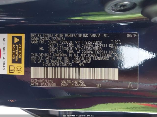 2T2ZK1BA4FC158073 Lexus RX 350