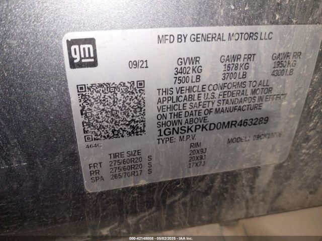 1GNSKPKD0MR463289 Chevrolet Tahoe 4wd Z71