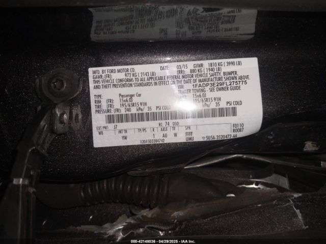 1FADP3E29FL275775 Ford FOCUS S