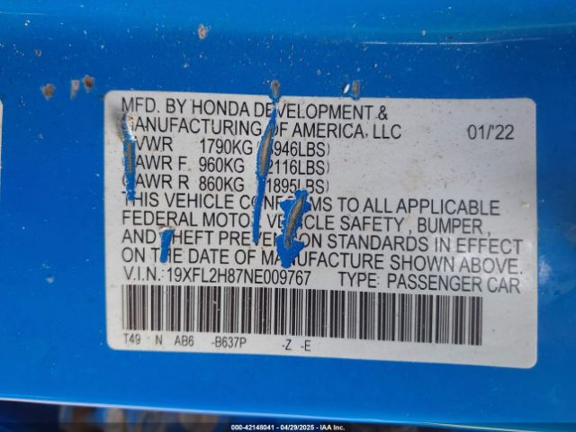 19XFL2H87NE009767 Honda Civic Sport