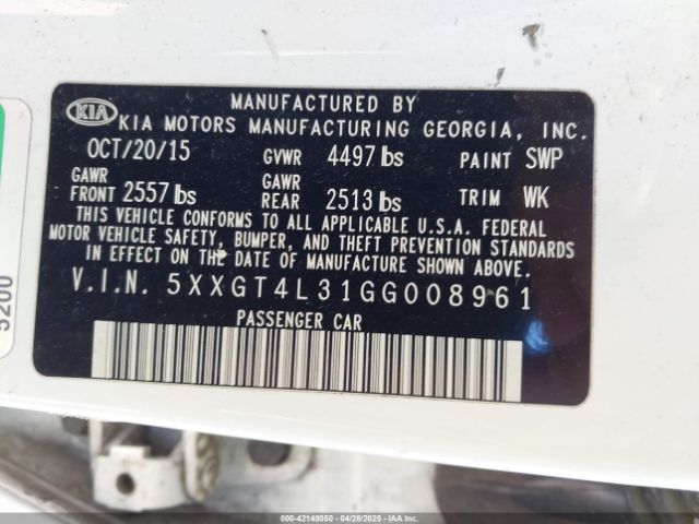 5XXGT4L31GG008961 KIA Optima Lx