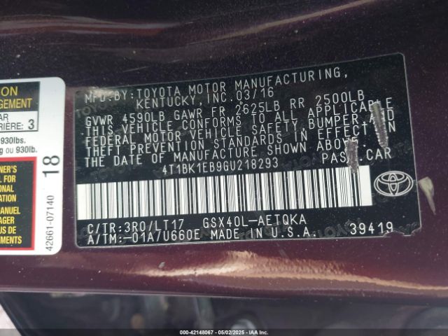 4T1BK1EB9GU218293 Toyota Avalon Touring