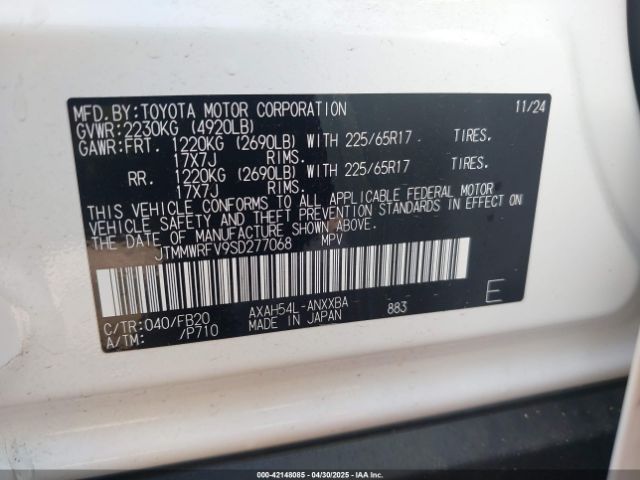 JTMMWRFV9SD277068 Toyota Rav4 Hybrid Le