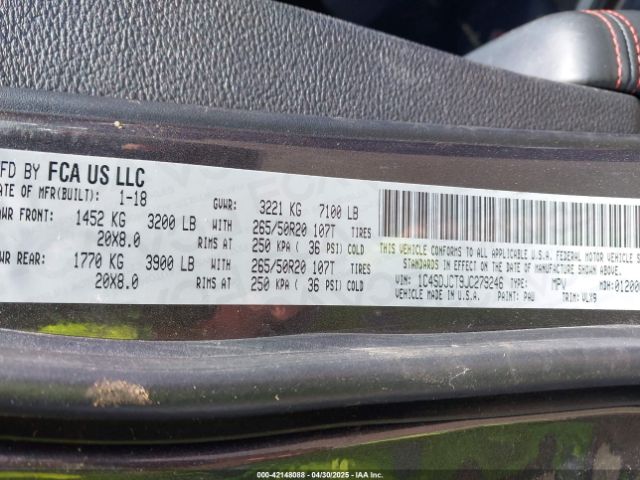 1C4SDJCT9JC279246 Dodge Durango R/t Awd