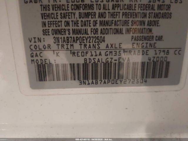 3N1AB7AP0EY272504 Nissan SENTRA SL