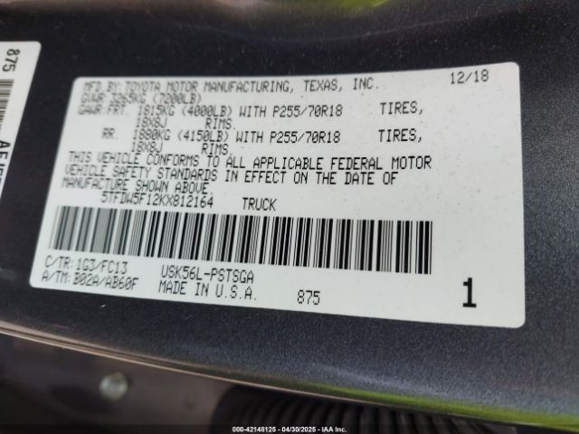 5TFDW5F12KX812164 Toyota Tundra Sr5 5.7l V8