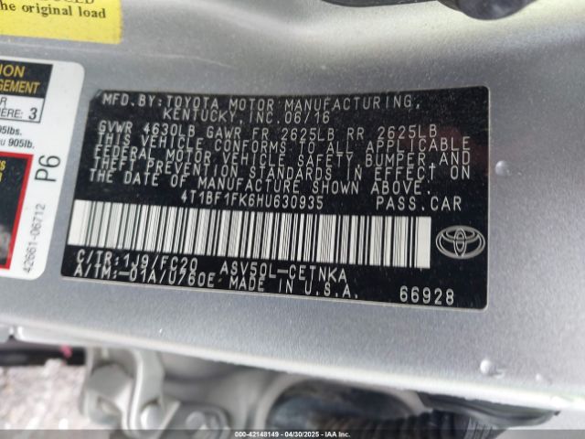 4T1BF1FK6HU630935 Toyota CAMRY LE
