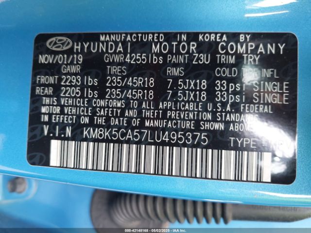 2020 HYUNDAI KONA KM8K5CA57LU495375 Photo 8