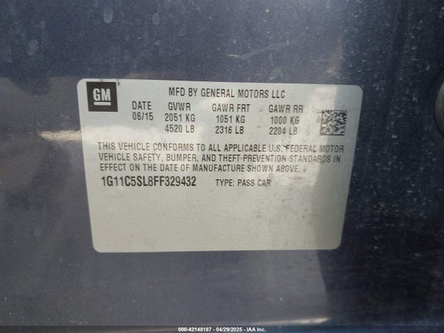 Chevrolet MALIBU 1LT 2015 1G11C5SL8FF329432 Image 9