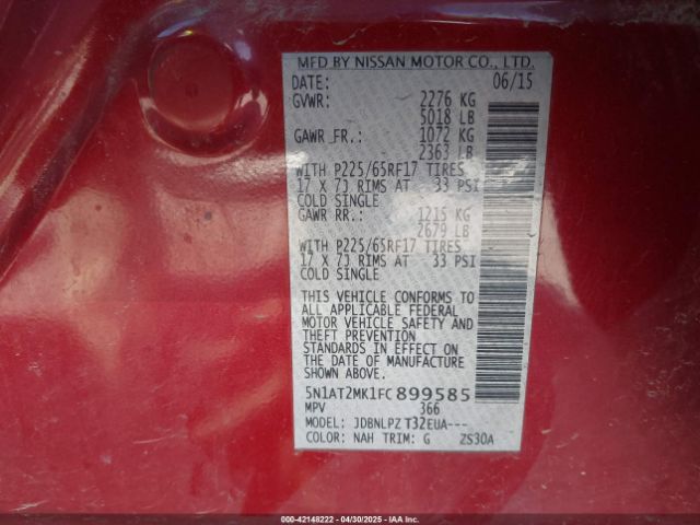5N1AT2MK1FC899585 Nissan ROGUE S