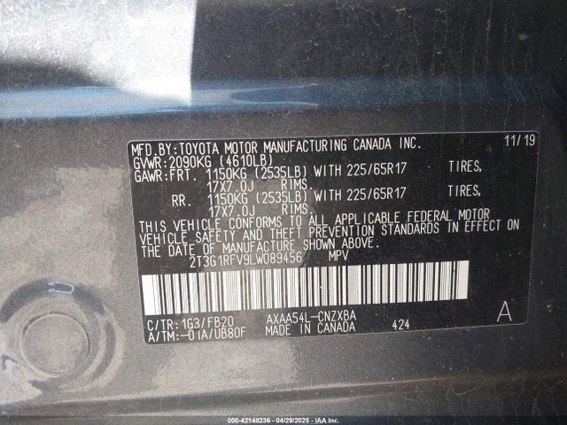 2T3G1RFV9LW089456 Toyota RAV4 LE