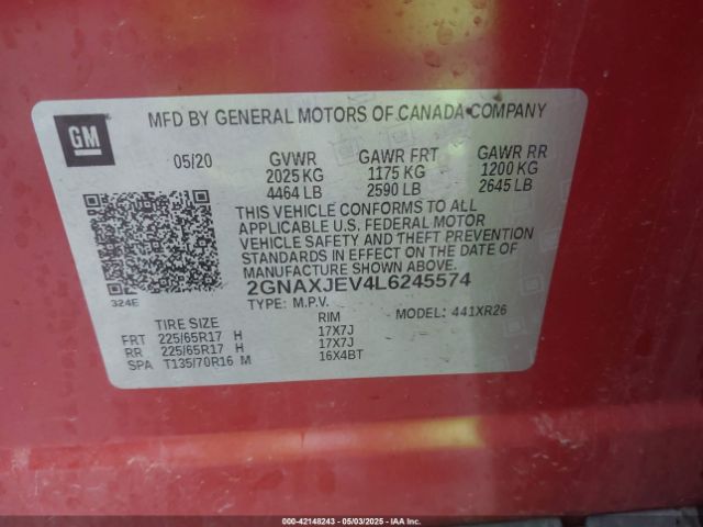 2GNAXJEV4L6245574 Chevrolet Equinox Fwd 2fl