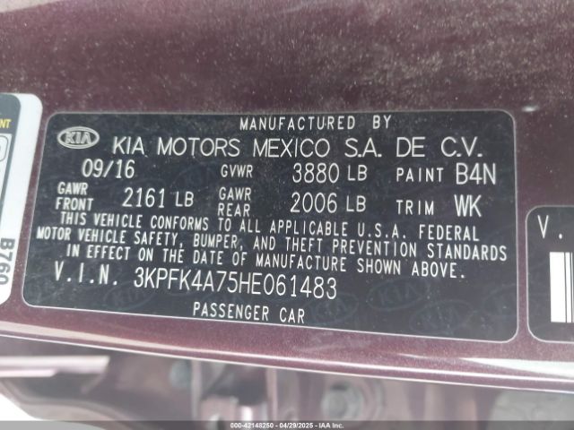 3KPFK4A75HE061483 KIA FORTE LX