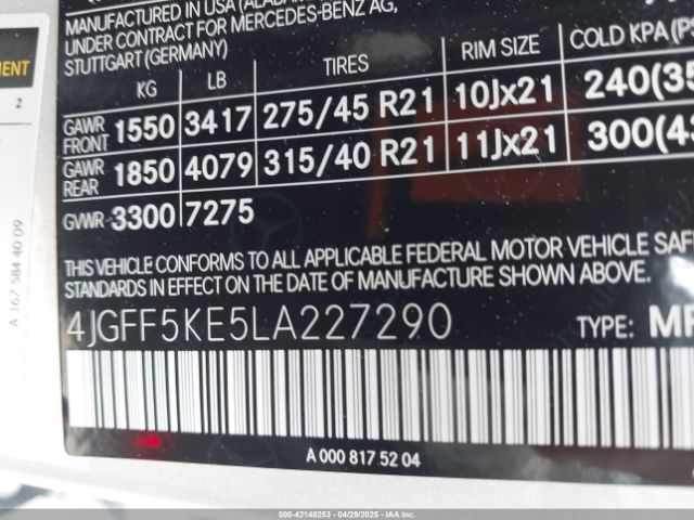 4JGFF5KE5LA227290 Mercedes-Benz Gls 450 4matic