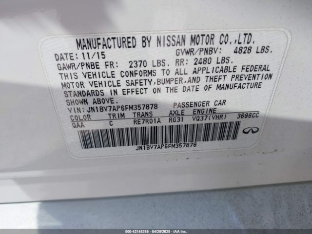 JN1BV7AP6FM357878 Infiniti Q50 Premium