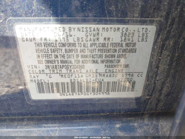 3N1AB7AP0GY304998 Nissan SENTRA SV