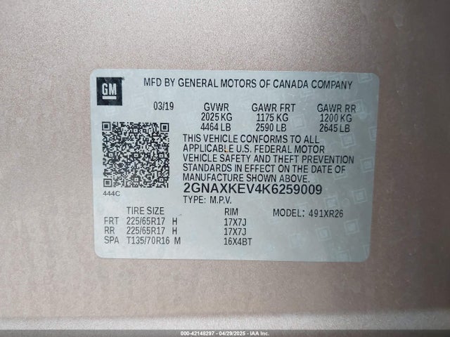 Chevrolet EQUINOX LT 2019 2GNAXKEV4K6259009 Image 9